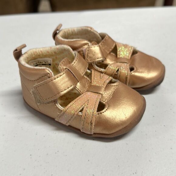Carter’s Gold Pink Toddler Ankle Boots with Straps Size 3 - Picture 2 of 7